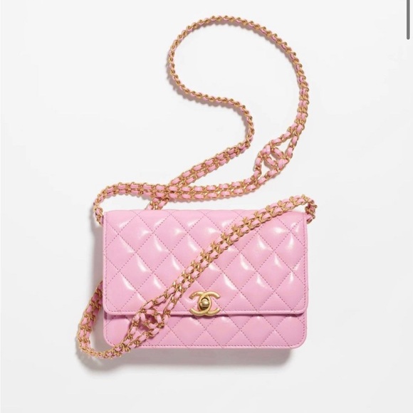 Chanel Wallet on Chain (Pink) double chain with Chanel Logo - Picture 4 of 8